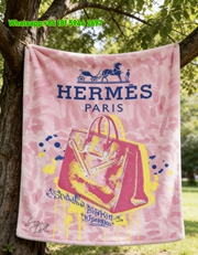 Hermès Pink Pop Art Birkin Bag Flannel Fleece Throw Blanket IMG_4963